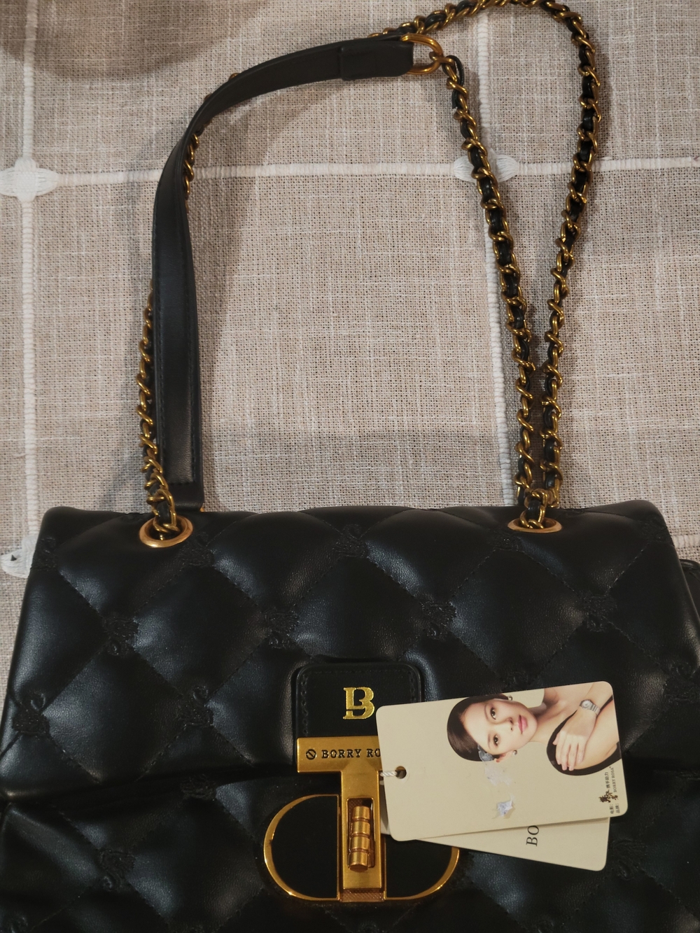 Borry Rosa Black Quilted Chain Shoulder Bag with Gold Hardware NWT